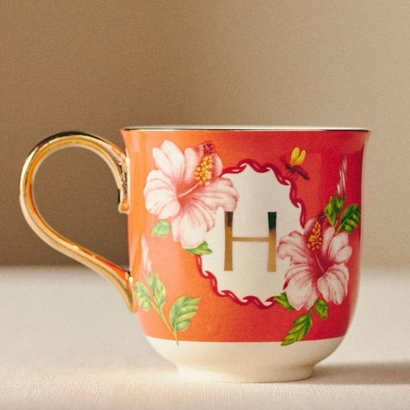 NWT Anthropologie Lou Rota Monogram Nature Mug Letter H - Picture 1 of 3